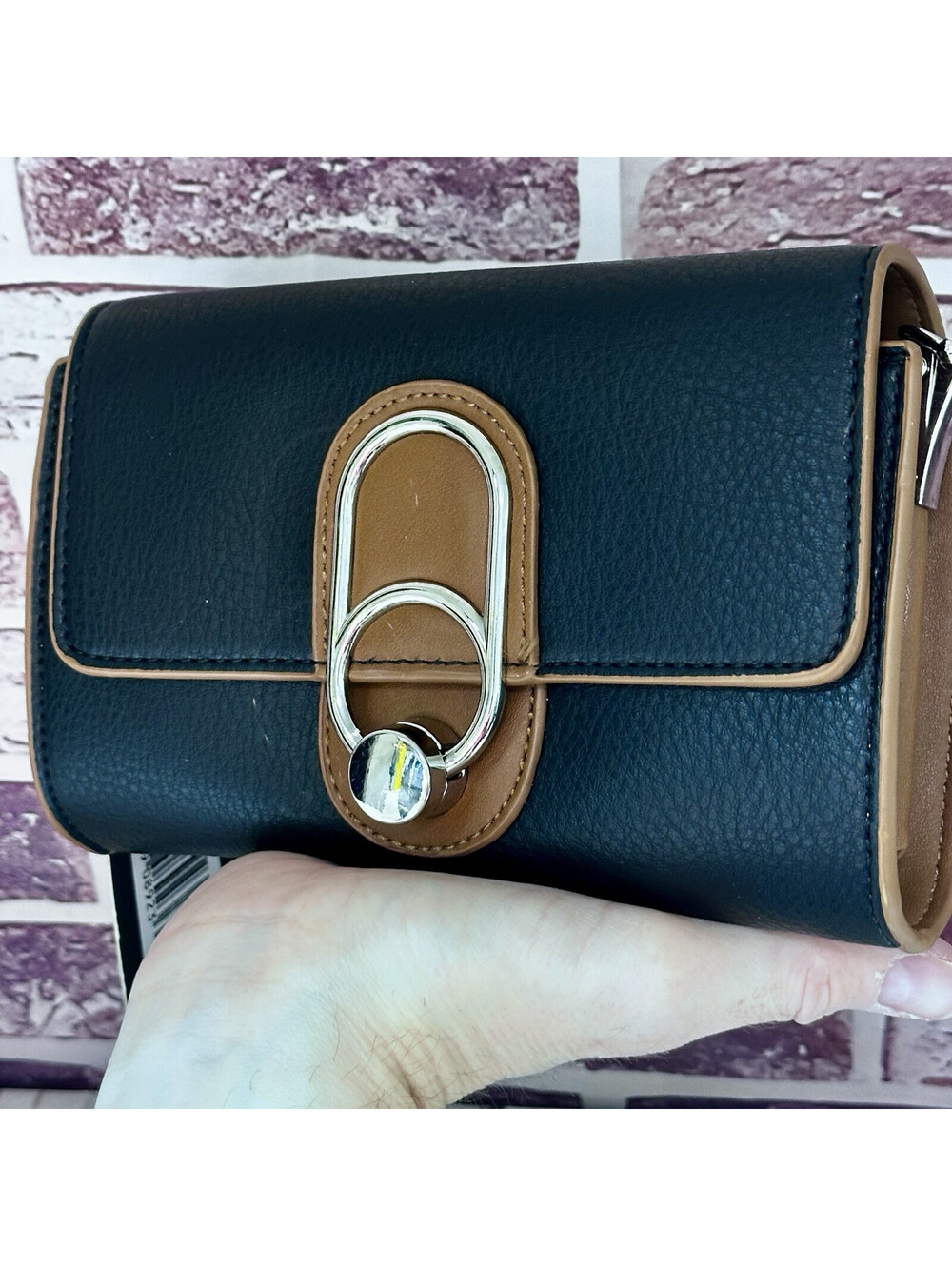 NWT! Madi Claire Madi Studio Layla Wallet Clutch Faux Leather Black w Brown Trim